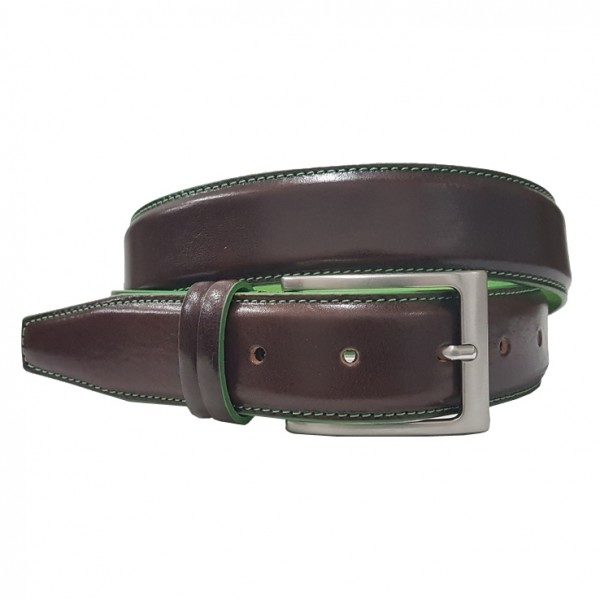 Ceinture en veau Marron foncé/vert en 35 MM