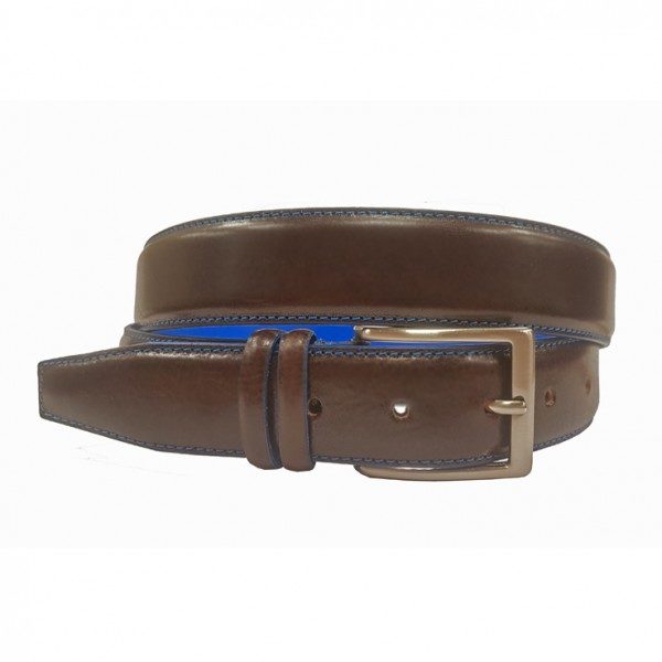 Ceinture en veau Marron foncé/bleu en 35 MM