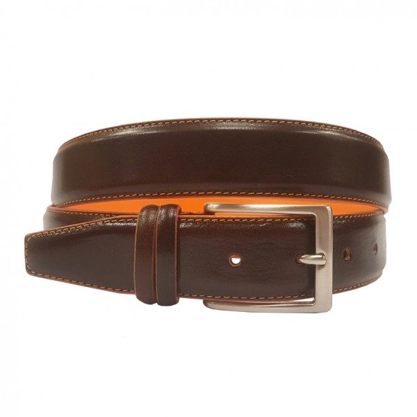 Ceinture en veau Marron foncé/Orange en 35 MM